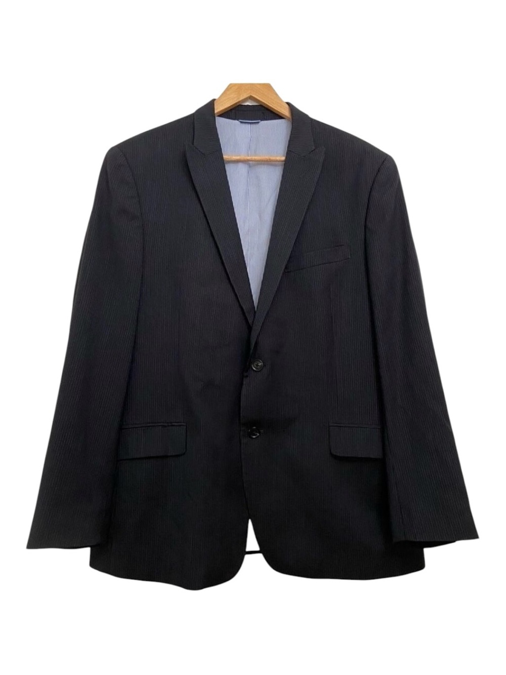 Tommy Hilfiger men blazer black pinstripe blue brown suit jacket 100% wool R44